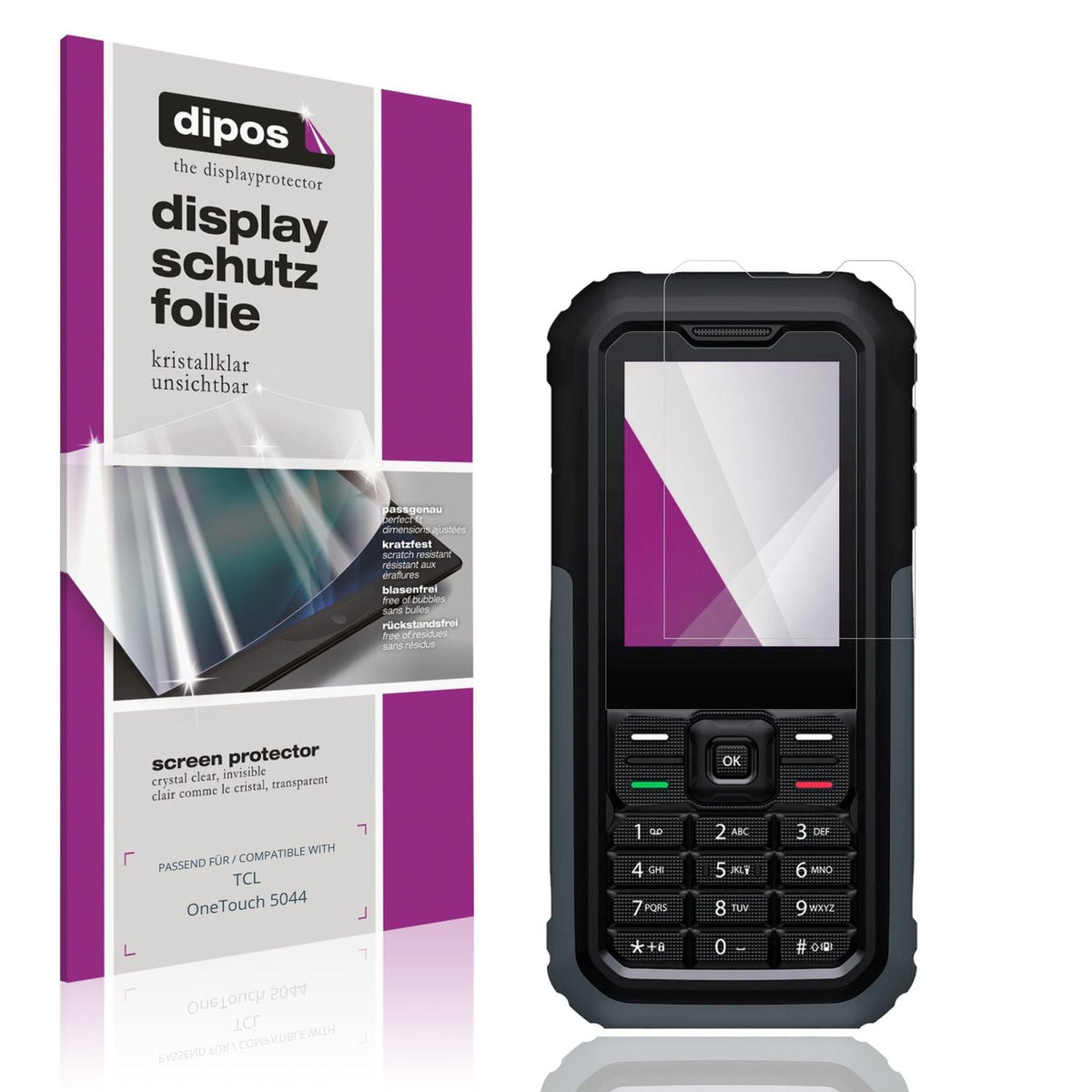 Klare Displayschutzfolie von dipos passend für TCL OneTouch 5044, präziser Zuschnitt und blasenfrei montiert