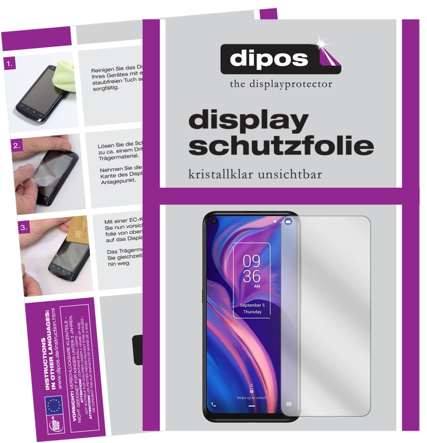 Klare Displayschutzfolie von dipos passend für TCL Plex, präziser Zuschnitt und blasenfrei montiert
