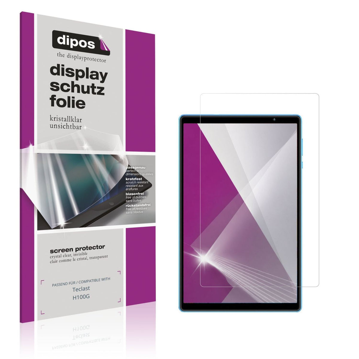 Klare Displayschutzfolie von dipos passend für Teclast H100G, präziser Zuschnitt und blasenfrei montiert