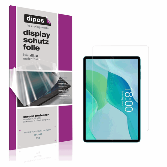 Klare Displayschutzfolie von dipos passend für Teclast P33, präziser Zuschnitt und blasenfrei montiert