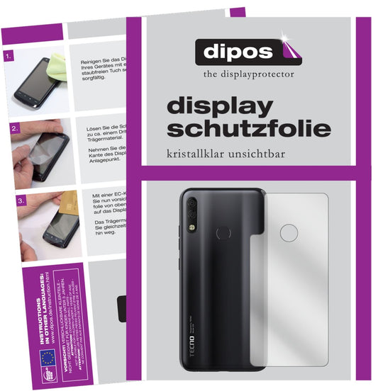 Klare Displayschutzfolie von dipos passend für Tecno Camon 11 Pro Rückseite, präziser Zuschnitt und blasenfrei montiert