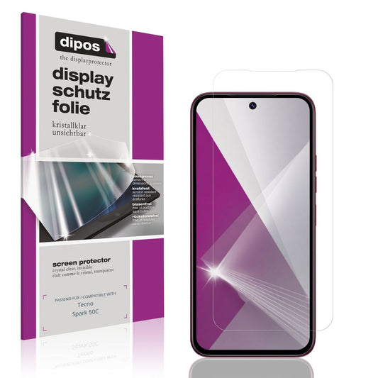 Klare Displayschutzfolie von dipos passend für Tecno Spark 50C, präziser Zuschnitt und blasenfrei montiert