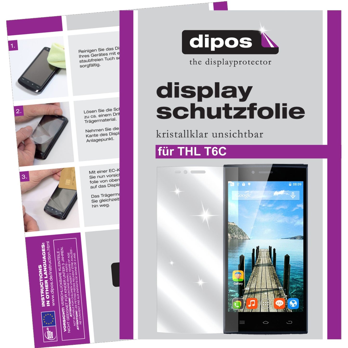 Klare Displayschutzfolie von dipos passend für THL T6C, präziser Zuschnitt und blasenfrei montiert
