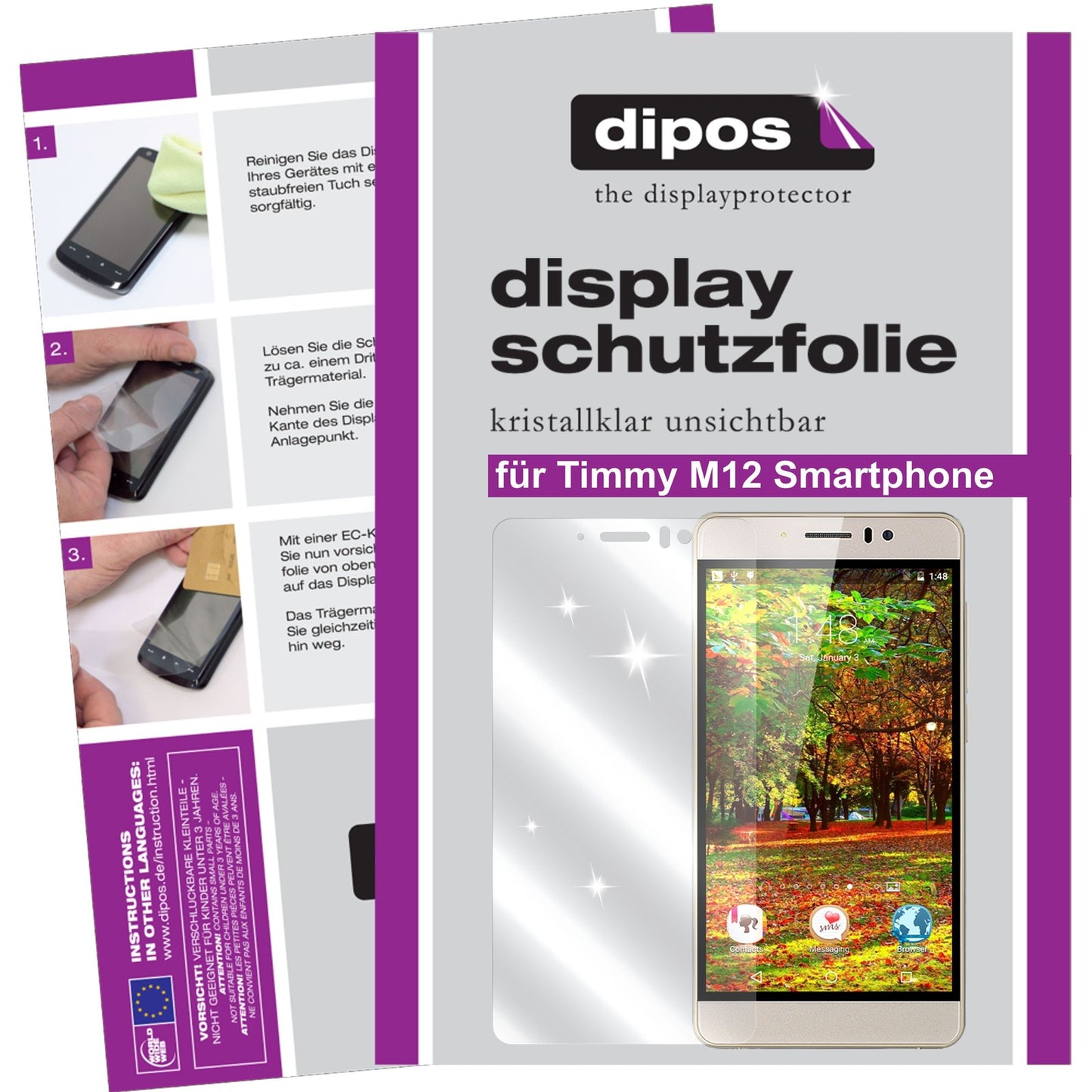 Klare Displayschutzfolie von dipos passend für Timmy M12 Smartphone, präziser Zuschnitt und blasenfrei montiert
