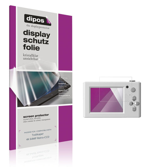Klare Displayschutzfolie von dipos passend für Todikaper 4K 64MP Retro-CCD, präziser Zuschnitt und blasenfrei montiert