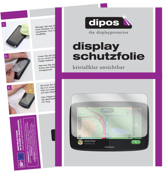 Klare Displayschutzfolie von dipos passend für TomTom GO Essential 6, präziser Zuschnitt und blasenfrei montiert