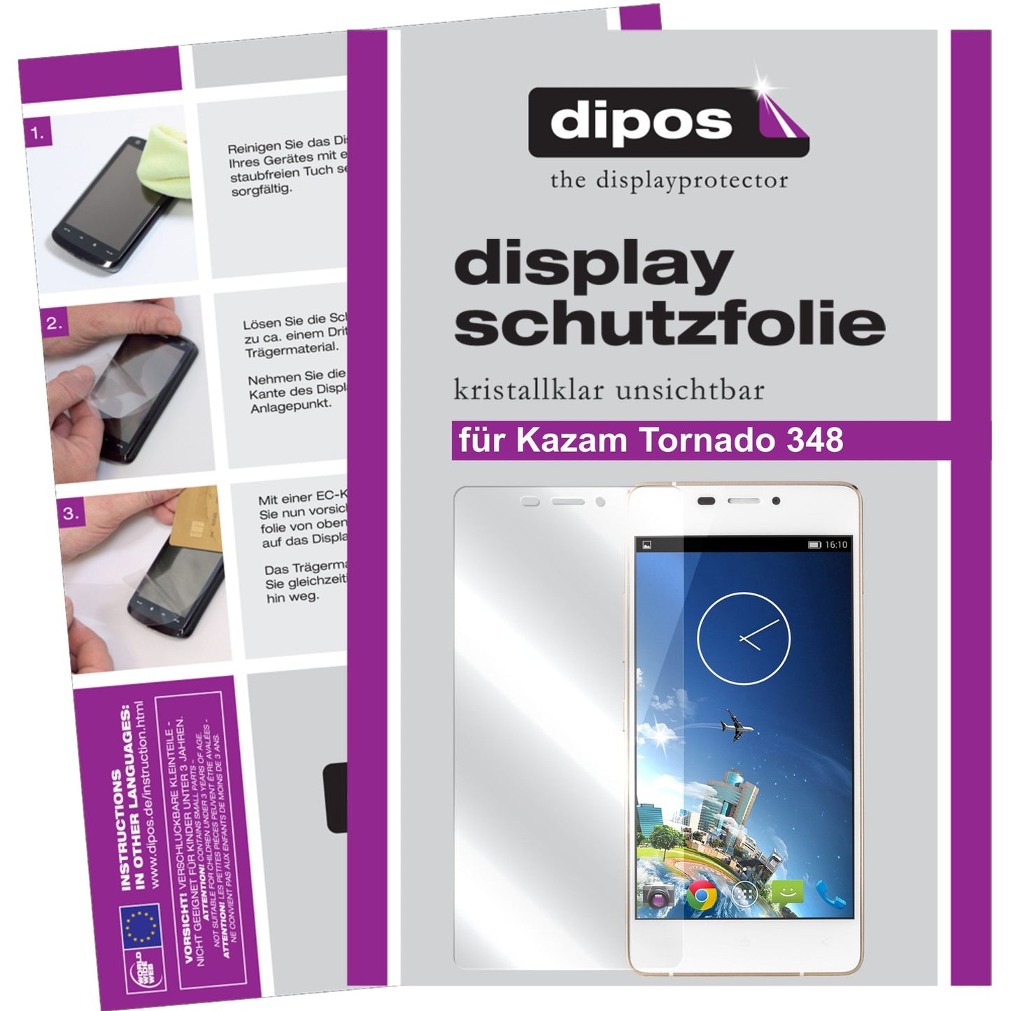 Klare Displayschutzfolie von dipos passend für Tornado 348 Kazam, präziser Zuschnitt und blasenfrei montiert