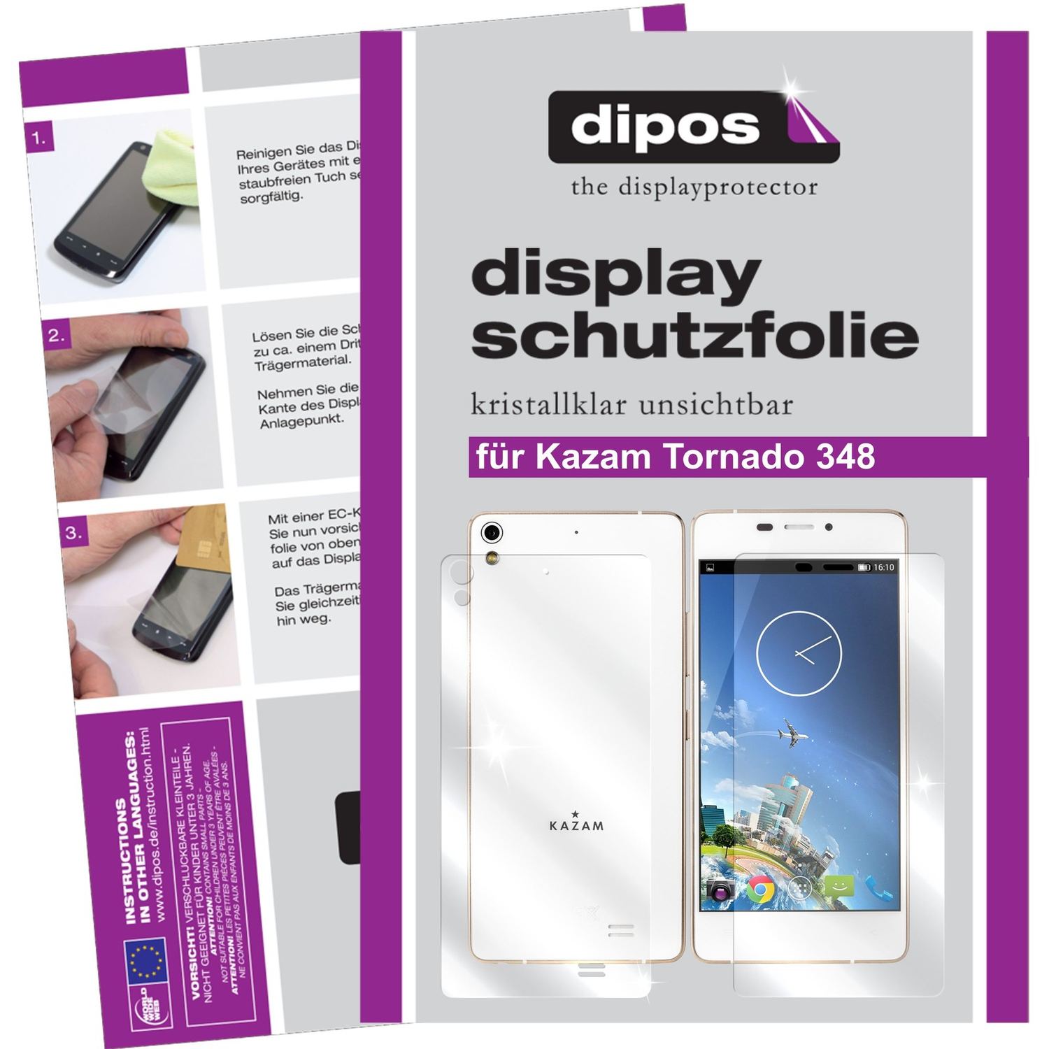 Klare Displayschutzfolie von dipos passend für Tornado 348 Kazam, präziser Zuschnitt und blasenfrei montiert