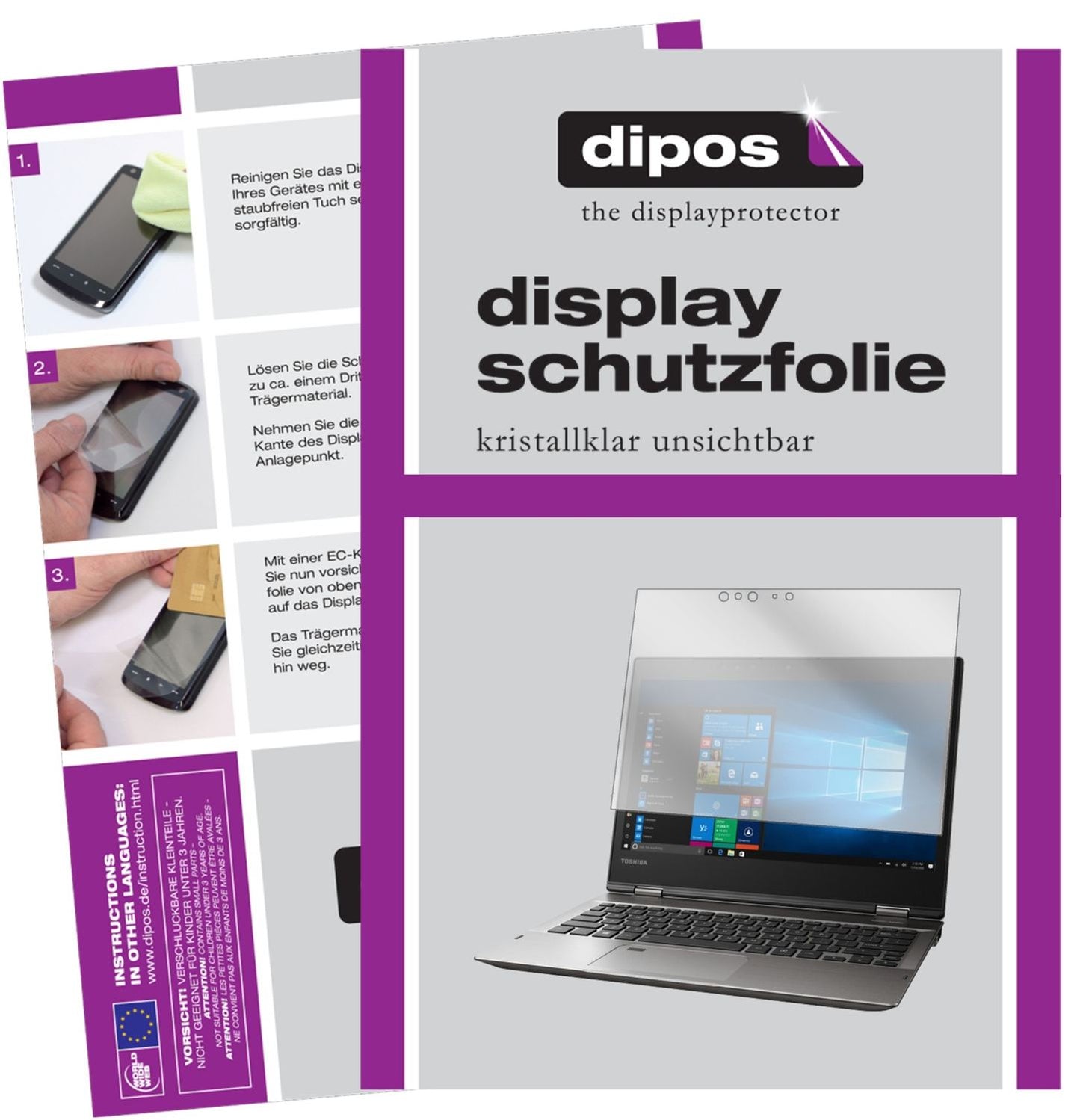 Klare Displayschutzfolie von dipos passend für Toshiba Portégé X20W, präziser Zuschnitt und blasenfrei montiert
