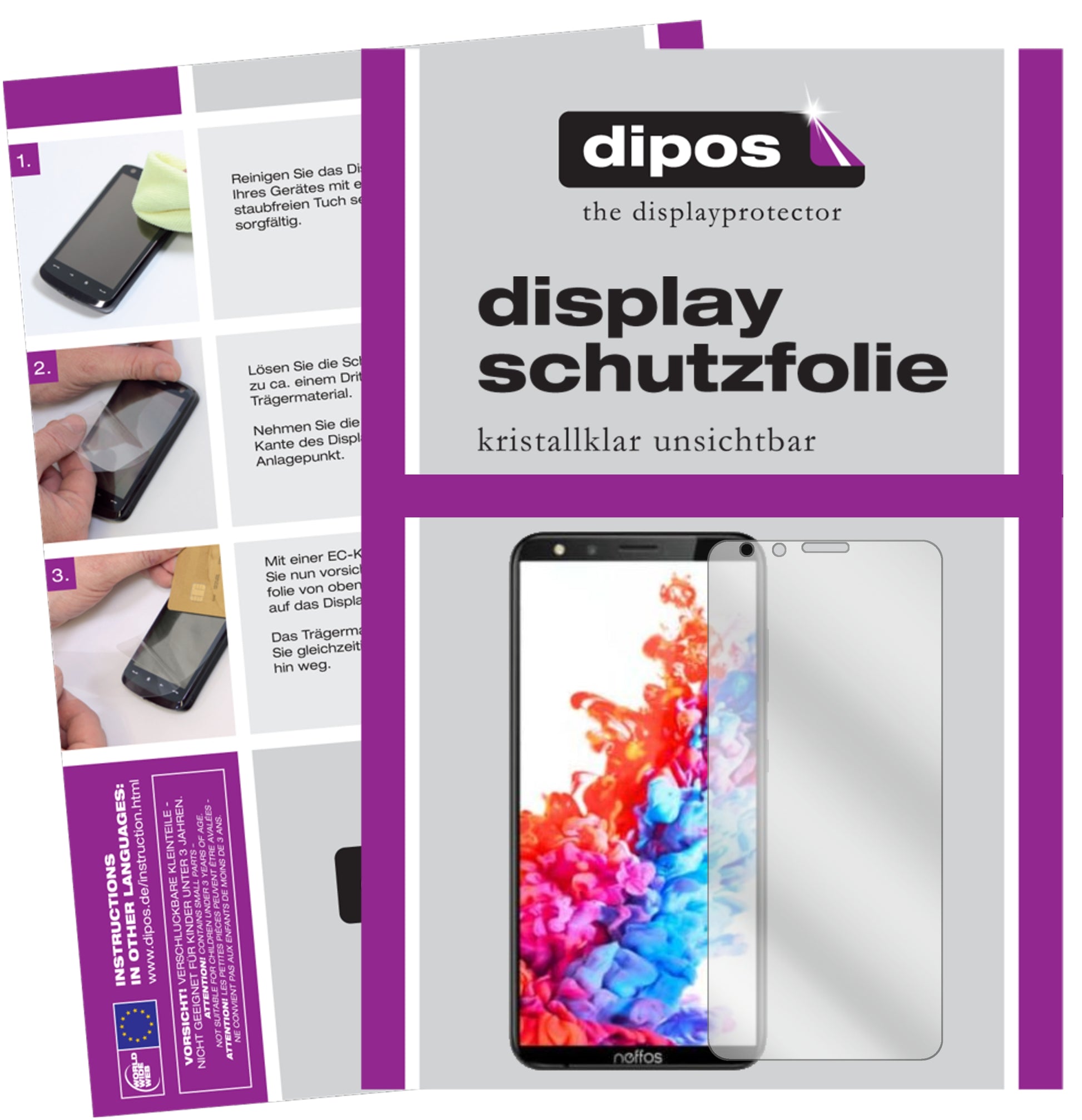 Klare Displayschutzfolie von dipos passend für TP-Link Neffos C7 Lite, präziser Zuschnitt und blasenfrei montiert