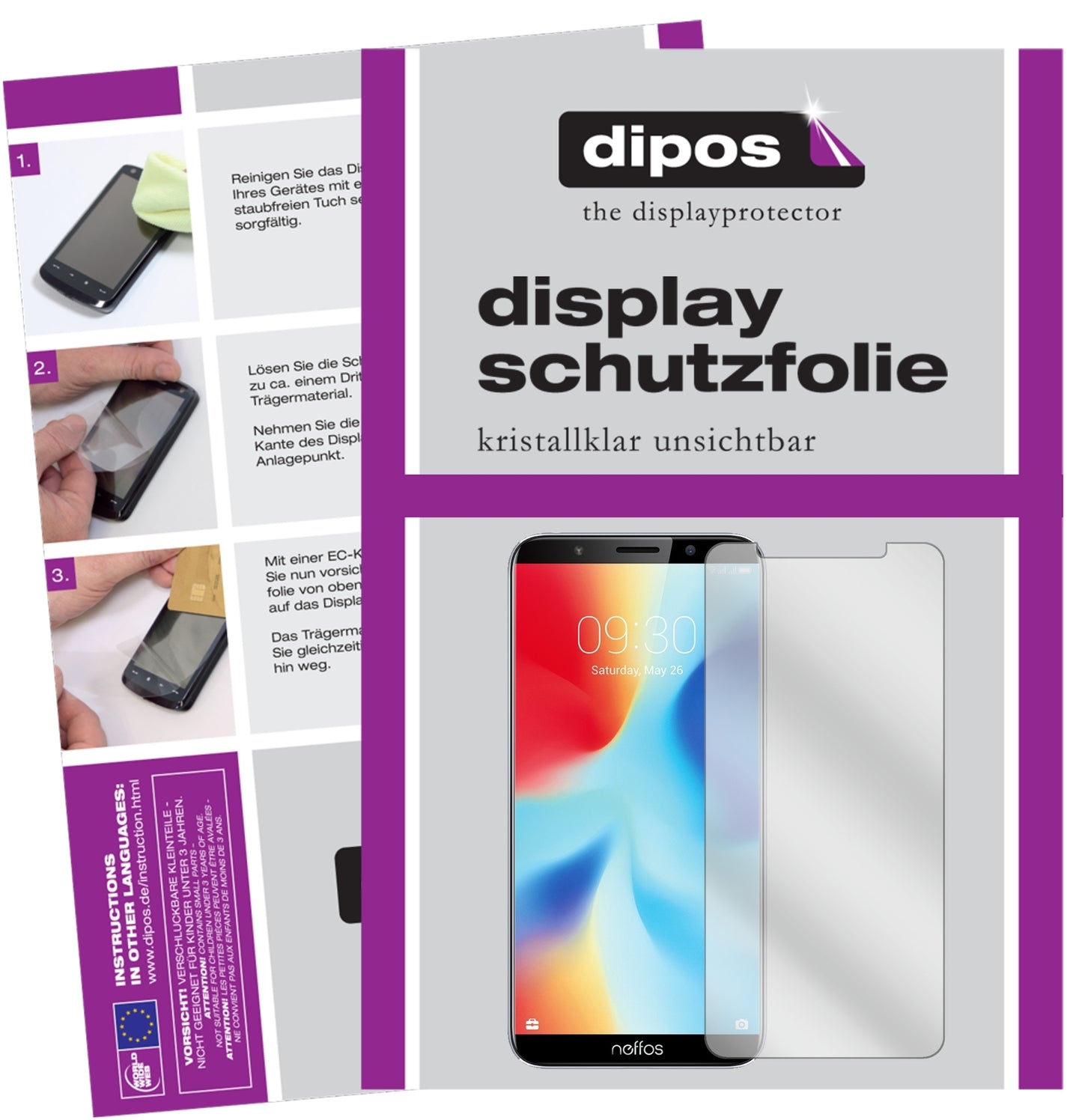 Klare Displayschutzfolie von dipos passend für TP-Link Neffos C9A, präziser Zuschnitt und blasenfrei montiert