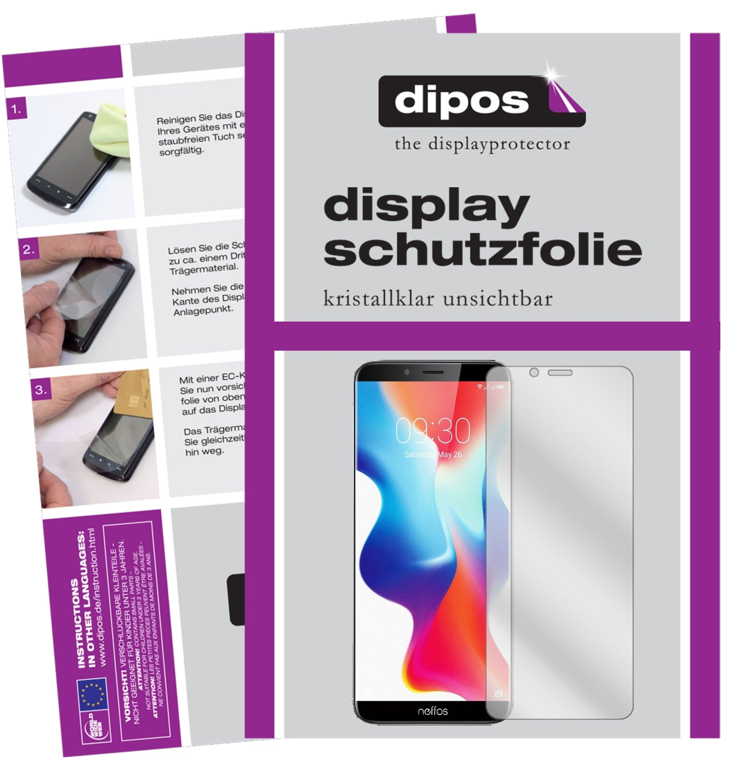 Klare Displayschutzfolie von dipos passend für TP-Link Neffos X9, präziser Zuschnitt und blasenfrei montiert