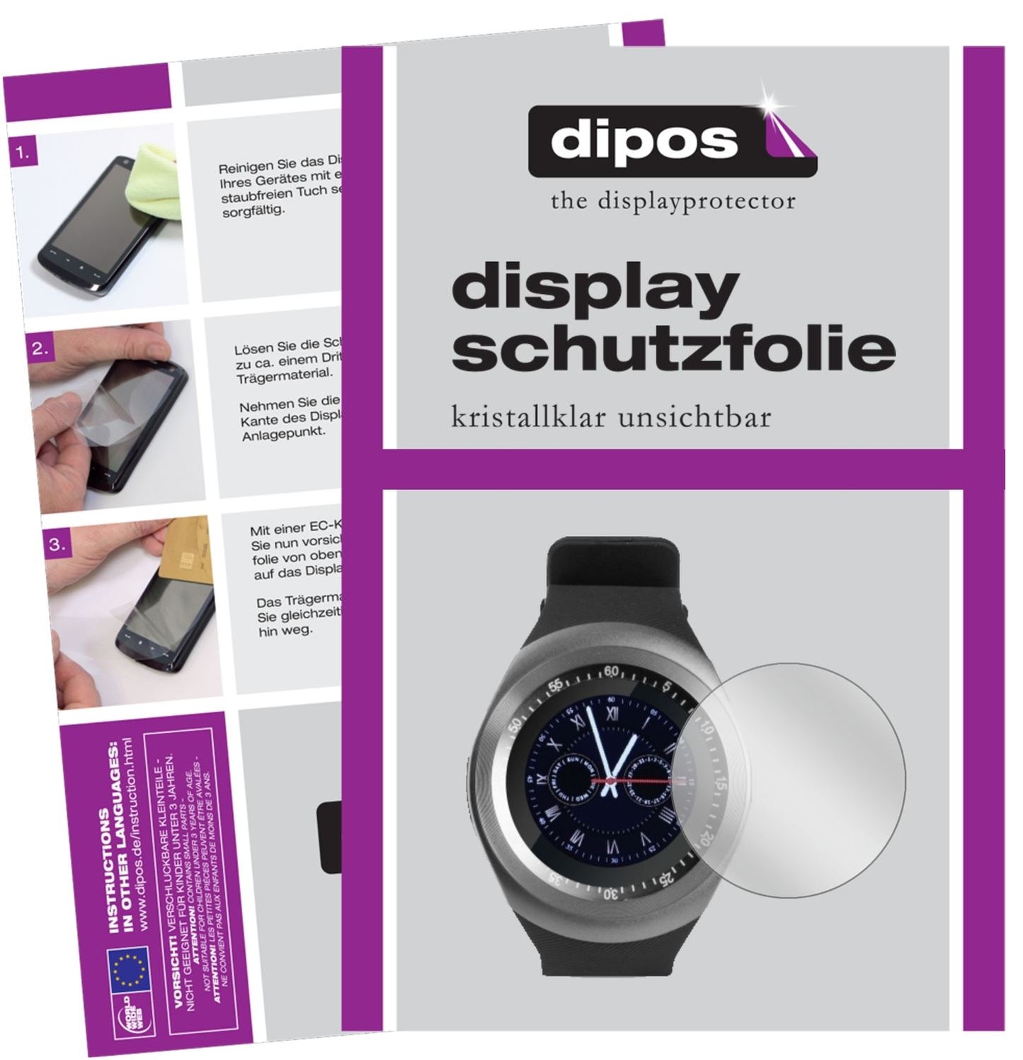 Klare Displayschutzfolie von dipos passend für TrendGeek TG-SW1 Smartwatch, präziser Zuschnitt und blasenfrei montiert