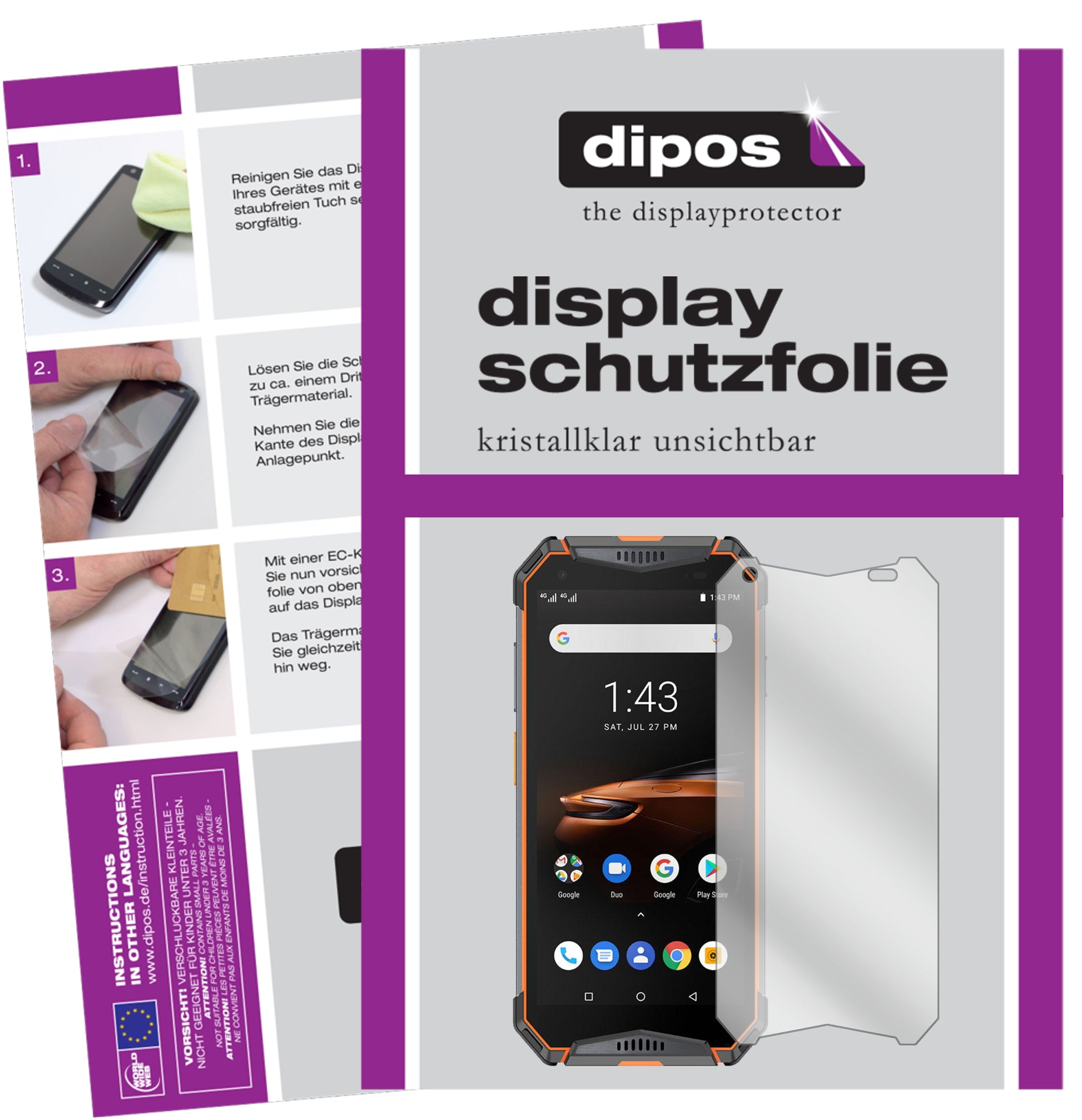 Klare Displayschutzfolie von dipos passend für Ulefone Armor 3W, präziser Zuschnitt und blasenfrei montiert