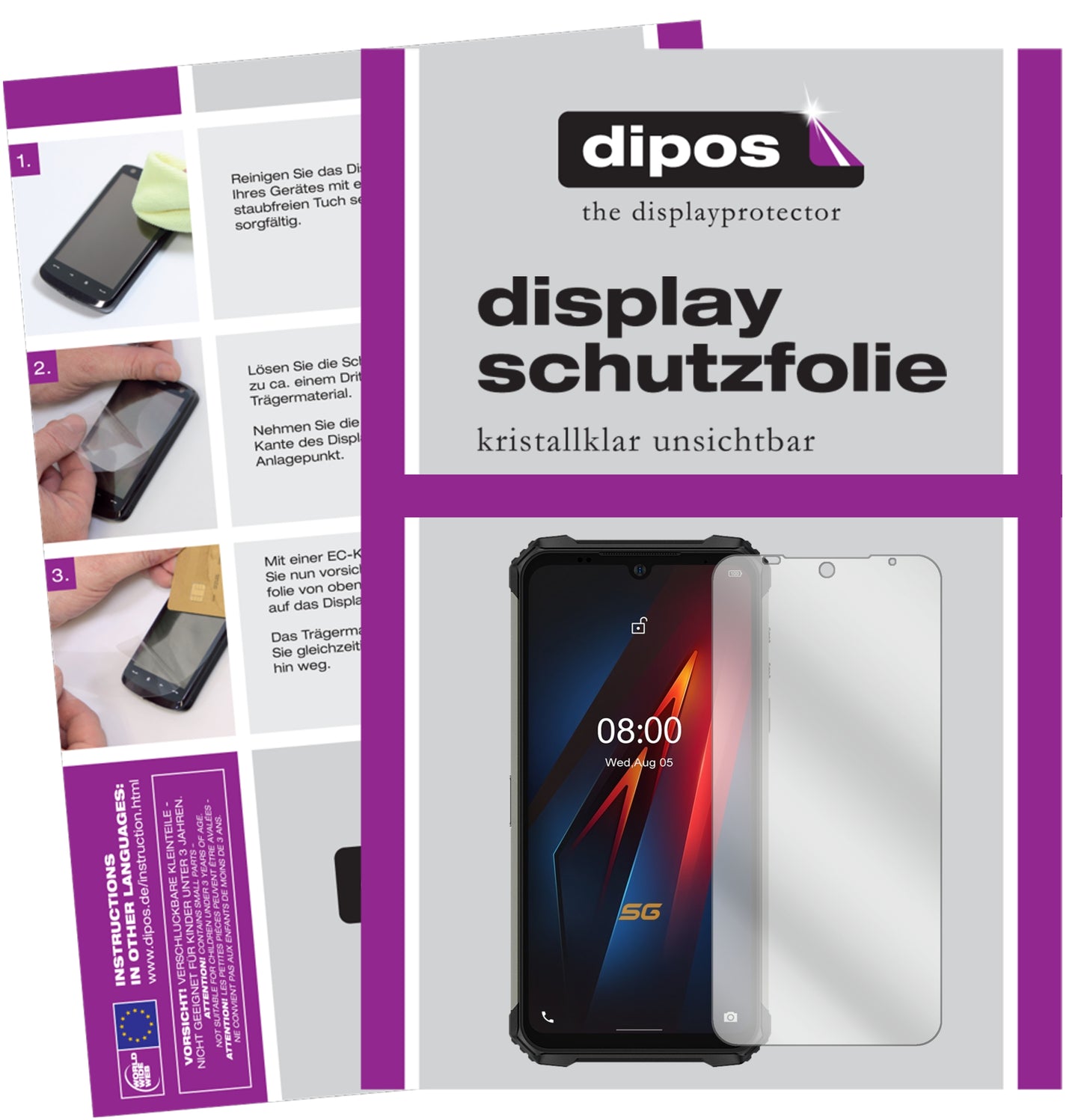 Klare Displayschutzfolie von dipos passend für Ulefone Armor 8, präziser Zuschnitt und blasenfrei montiert