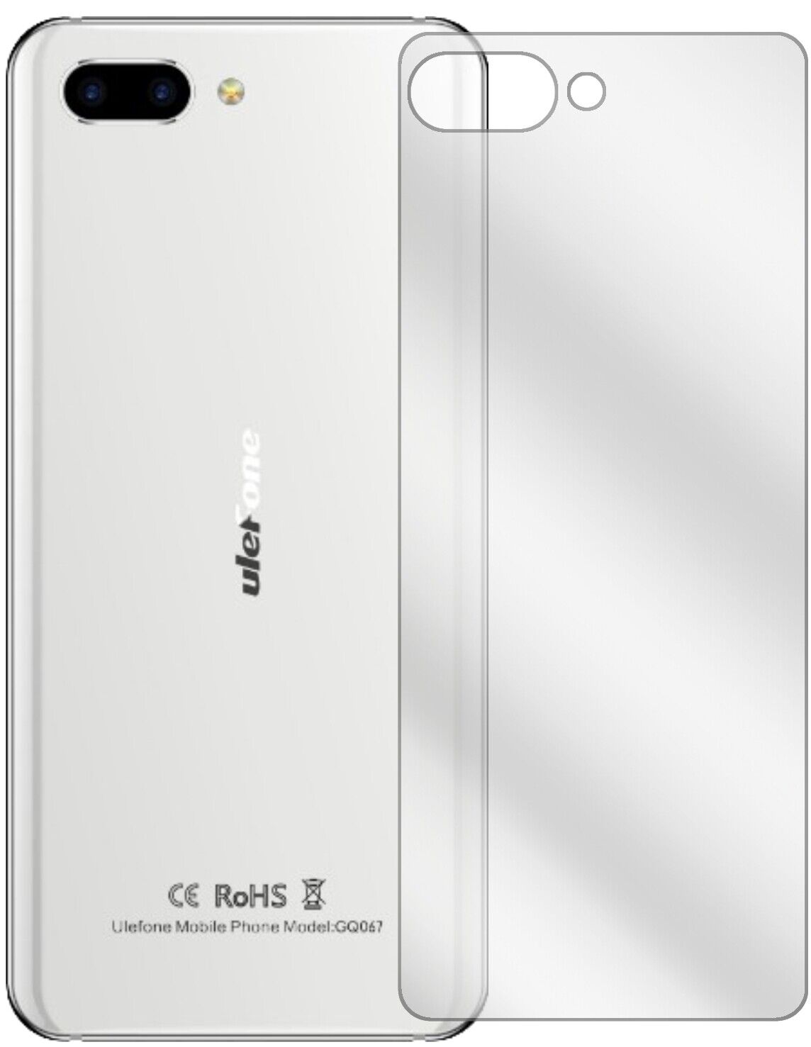 Klare Displayschutzfolie von dipos passend für Ulefone T2 Pro Rückseite, präziser Zuschnitt und blasenfrei montiert