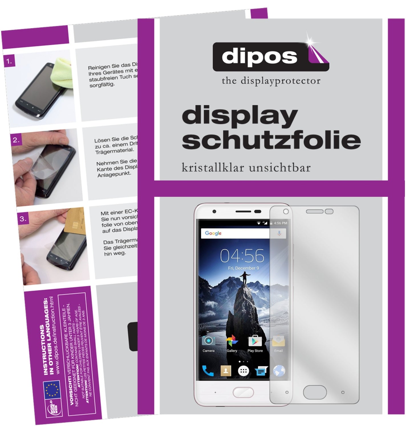 Klare Displayschutzfolie von dipos passend für Ulefone U008 Pro, präziser Zuschnitt und blasenfrei montiert