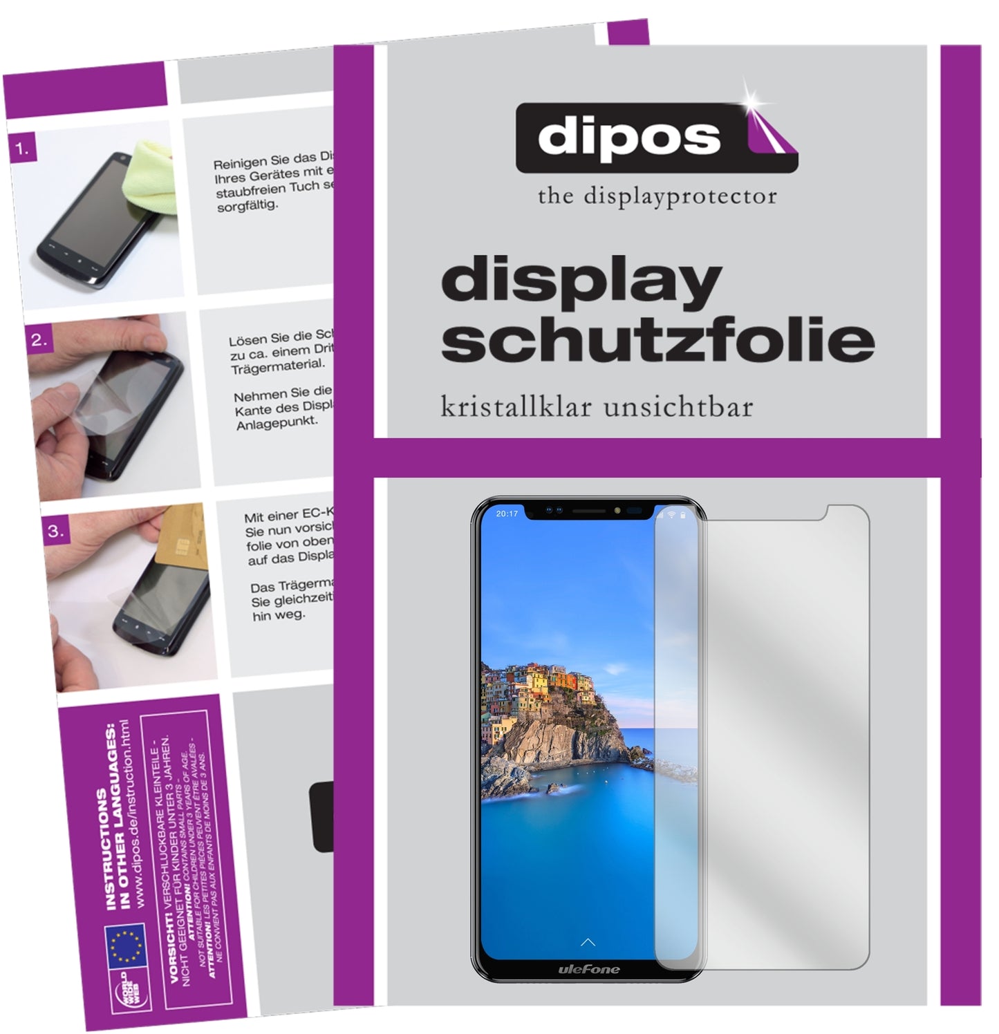 Klare Displayschutzfolie von dipos passend für Ulefone X, präziser Zuschnitt und blasenfrei montiert