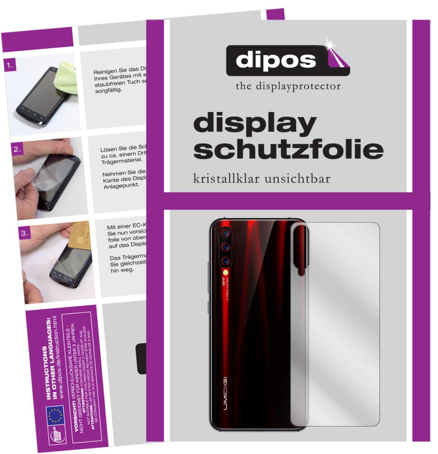 Klare Displayschutzfolie von dipos passend für Ulefone X Rückseite, präziser Zuschnitt und blasenfrei montiert