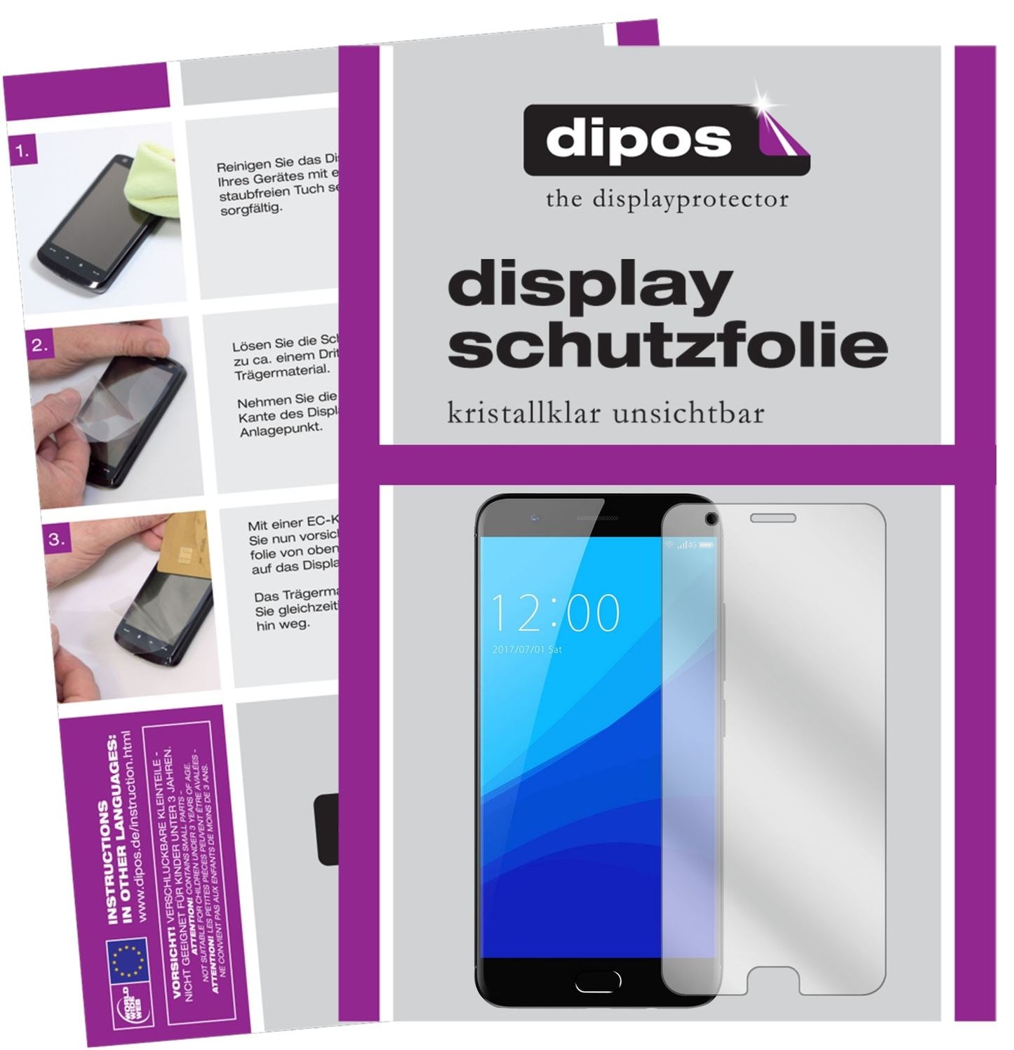 Klare Displayschutzfolie von dipos passend für Umidigi C2, präziser Zuschnitt und blasenfrei montiert