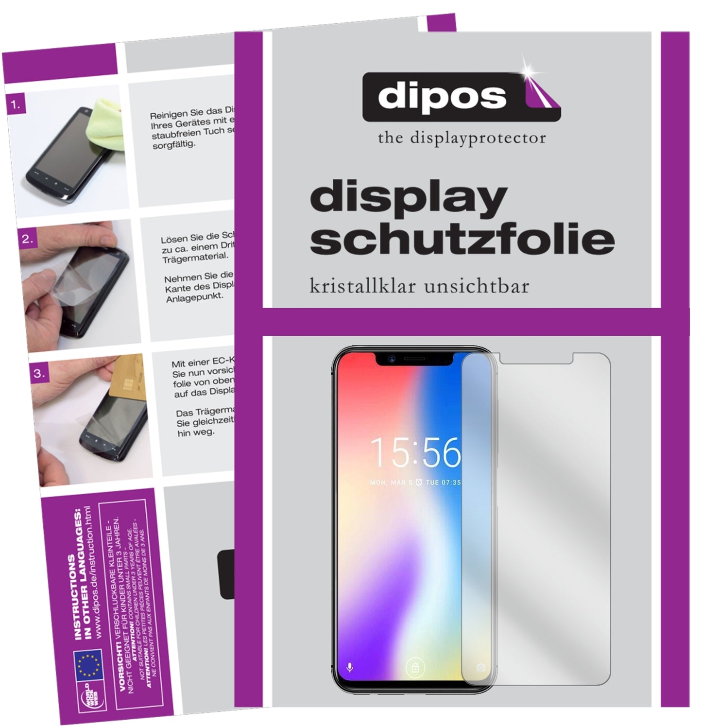 Klare Displayschutzfolie von dipos passend für Umidigi One Pro, präziser Zuschnitt und blasenfrei montiert
