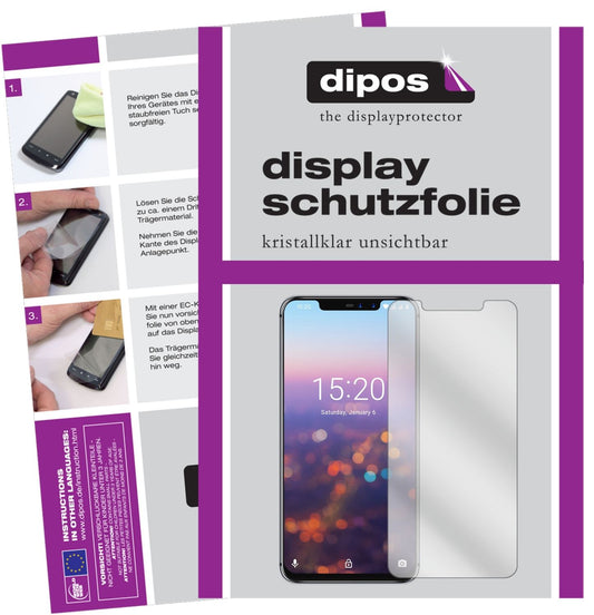 Klare Displayschutzfolie von dipos passend für Umidigi Z2, präziser Zuschnitt und blasenfrei montiert