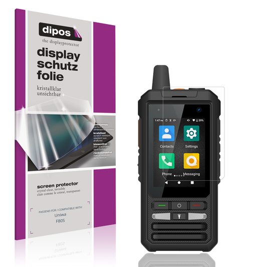 Klare Displayschutzfolie von dipos passend für Uniwa F80S, präziser Zuschnitt und blasenfrei montiert