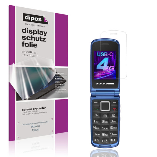 Klare Displayschutzfolie von dipos passend für Usteetic T380D, präziser Zuschnitt und blasenfrei montiert