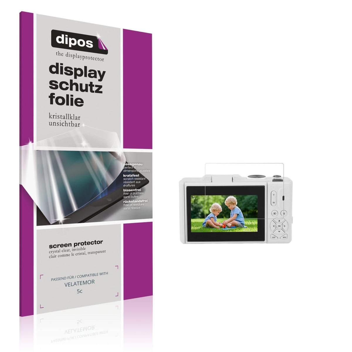 Klare Displayschutzfolie von dipos passend für VELATEMOR 5c, präziser Zuschnitt und blasenfrei montiert
