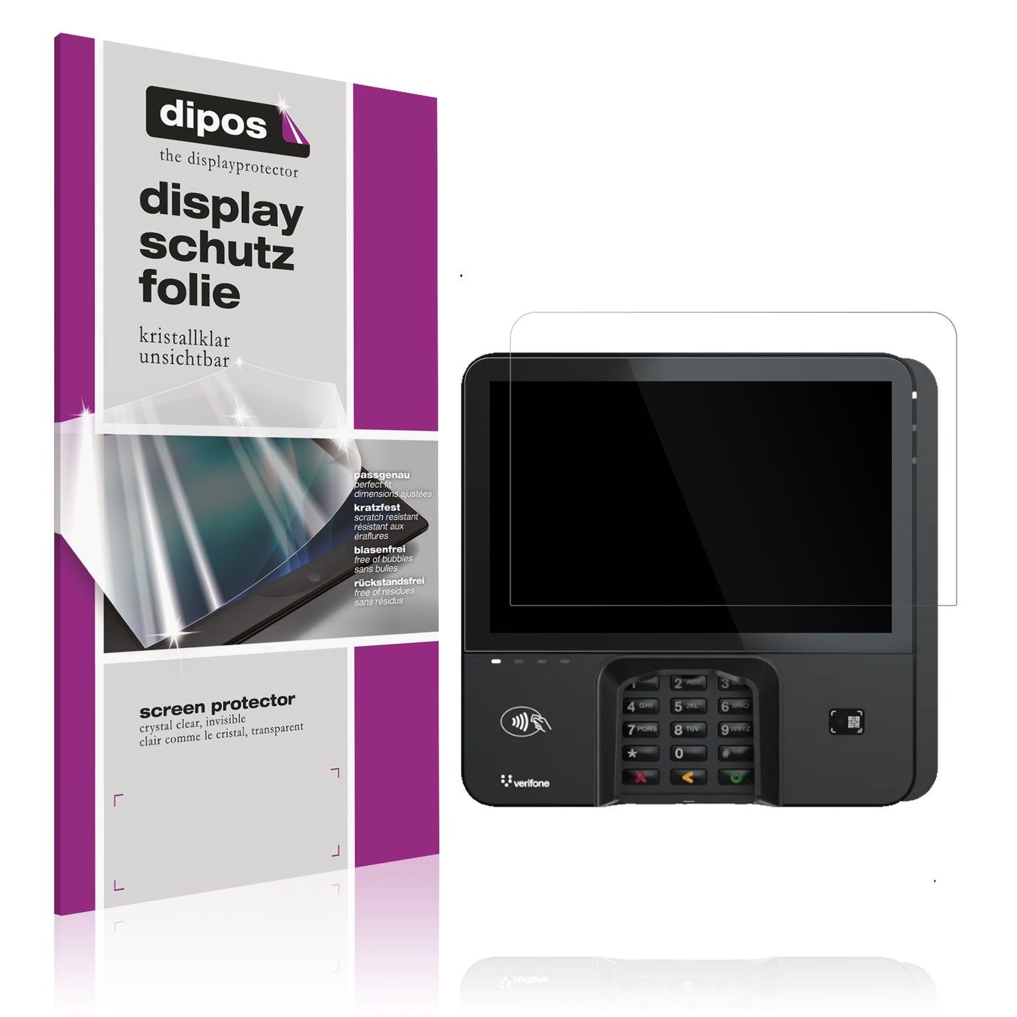 Klare Displayschutzfolie von dipos passend für Verifone M450, präziser Zuschnitt und blasenfrei montiert