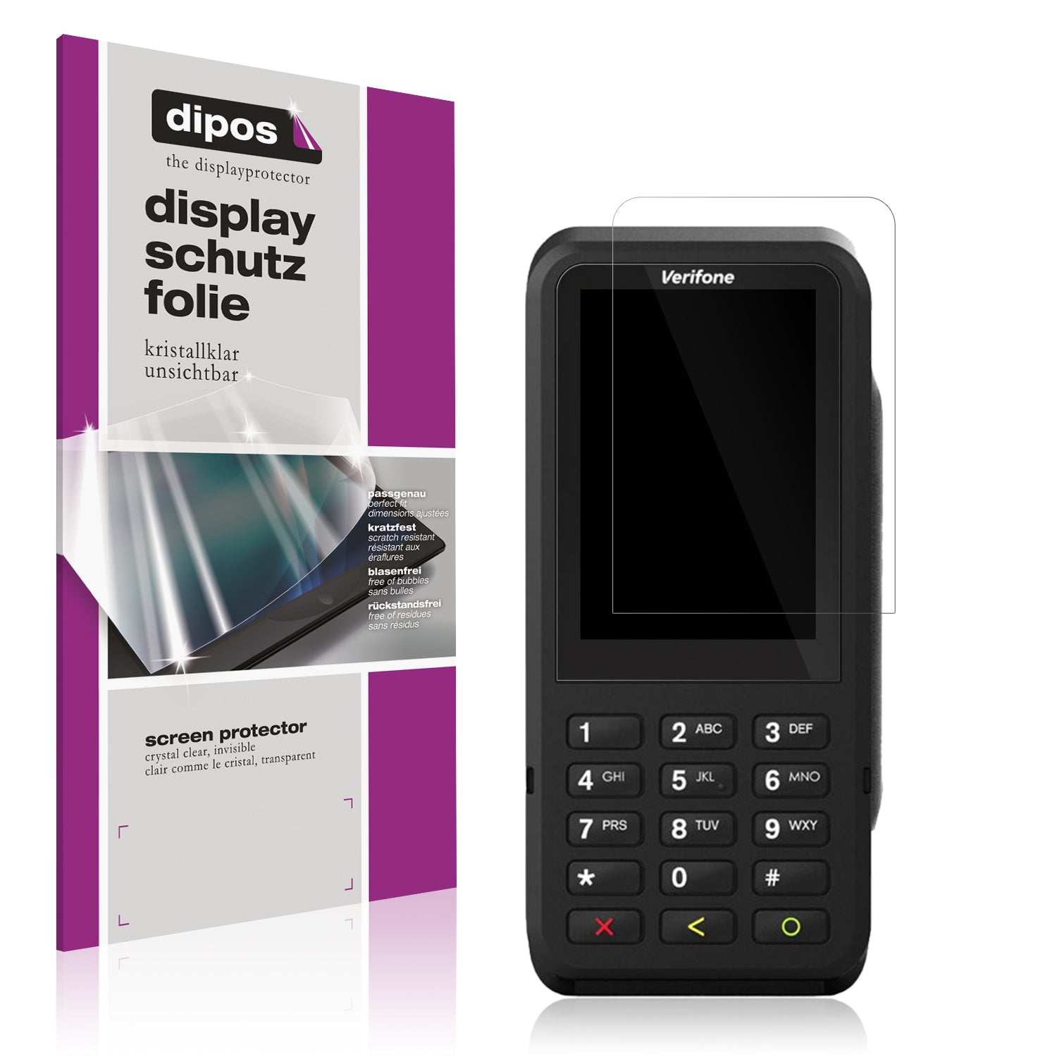 Klare Displayschutzfolie von dipos passend für Verifone P630, präziser Zuschnitt und blasenfrei montiert