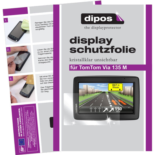 Klare Displayschutzfolie von dipos passend für Via 135 M TomTom, präziser Zuschnitt und blasenfrei montiert