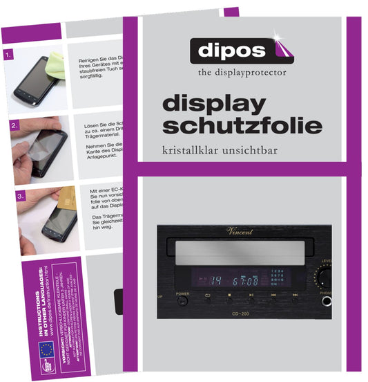 Klare Displayschutzfolie von dipos passend für Vincent CD-200, präziser Zuschnitt und blasenfrei montiert