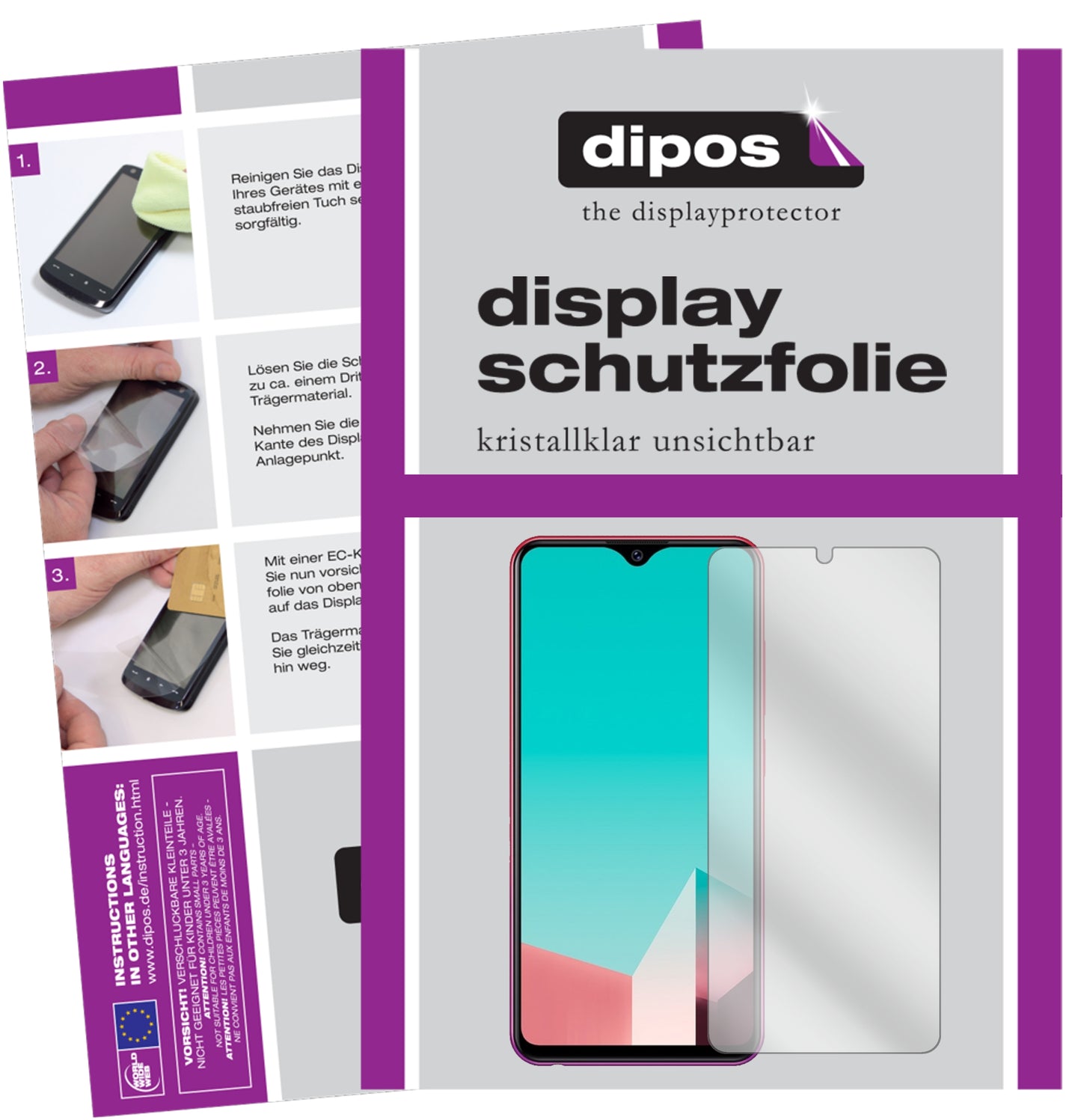 Klare Displayschutzfolie von dipos passend für Vivo U1, präziser Zuschnitt und blasenfrei montiert