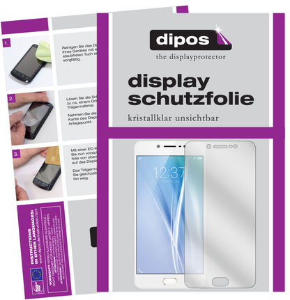 Klare Displayschutzfolie von dipos passend für Vivo V5, präziser Zuschnitt und blasenfrei montiert