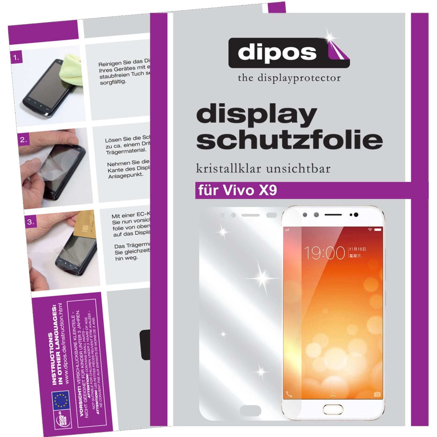 Klare Displayschutzfolie von dipos passend für Vivo X9 Plus, präziser Zuschnitt und blasenfrei montiert