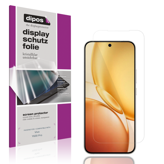 Klare Displayschutzfolie von dipos passend für Vivo Y600 Pro, präziser Zuschnitt und blasenfrei montiert