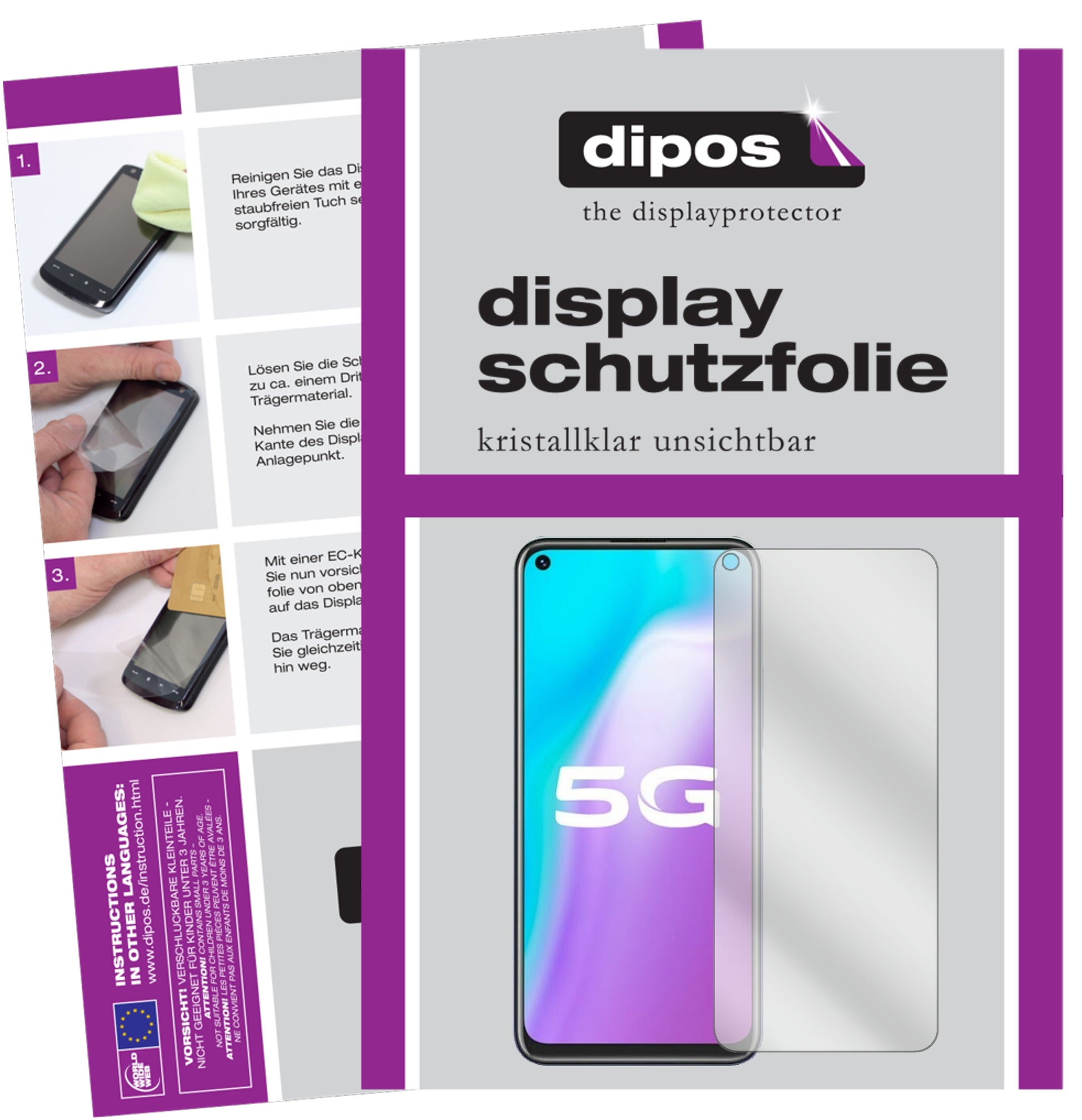 Klare Displayschutzfolie von dipos passend für Vivo Y70s, präziser Zuschnitt und blasenfrei montiert