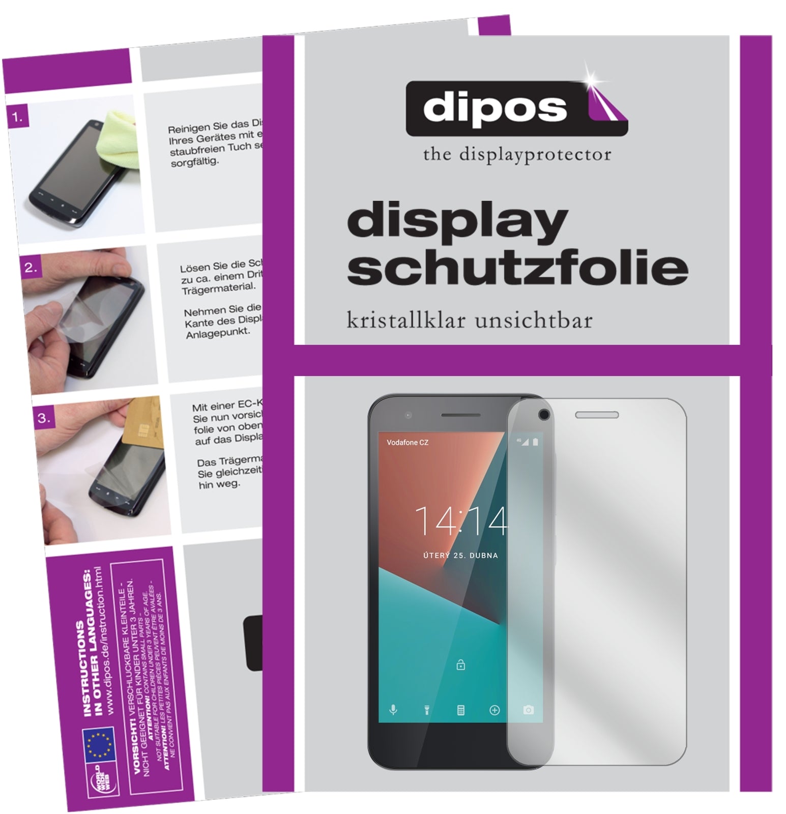 Klare Displayschutzfolie von dipos passend für Vodafone Smart E8, präziser Zuschnitt und blasenfrei montiert