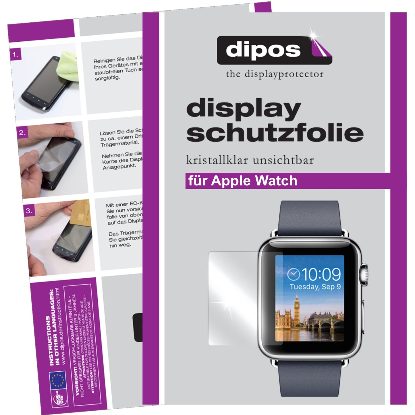 Klare Displayschutzfolie von dipos passend für Watch 42mm Apple, präziser Zuschnitt und blasenfrei montiert