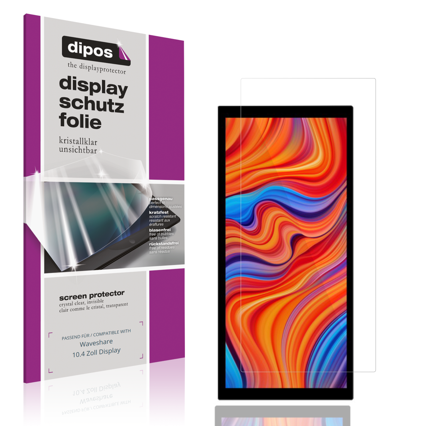 Klare Displayschutzfolie von dipos passend für Waveshare 10.4 Zoll Display, präziser Zuschnitt und blasenfrei montiert