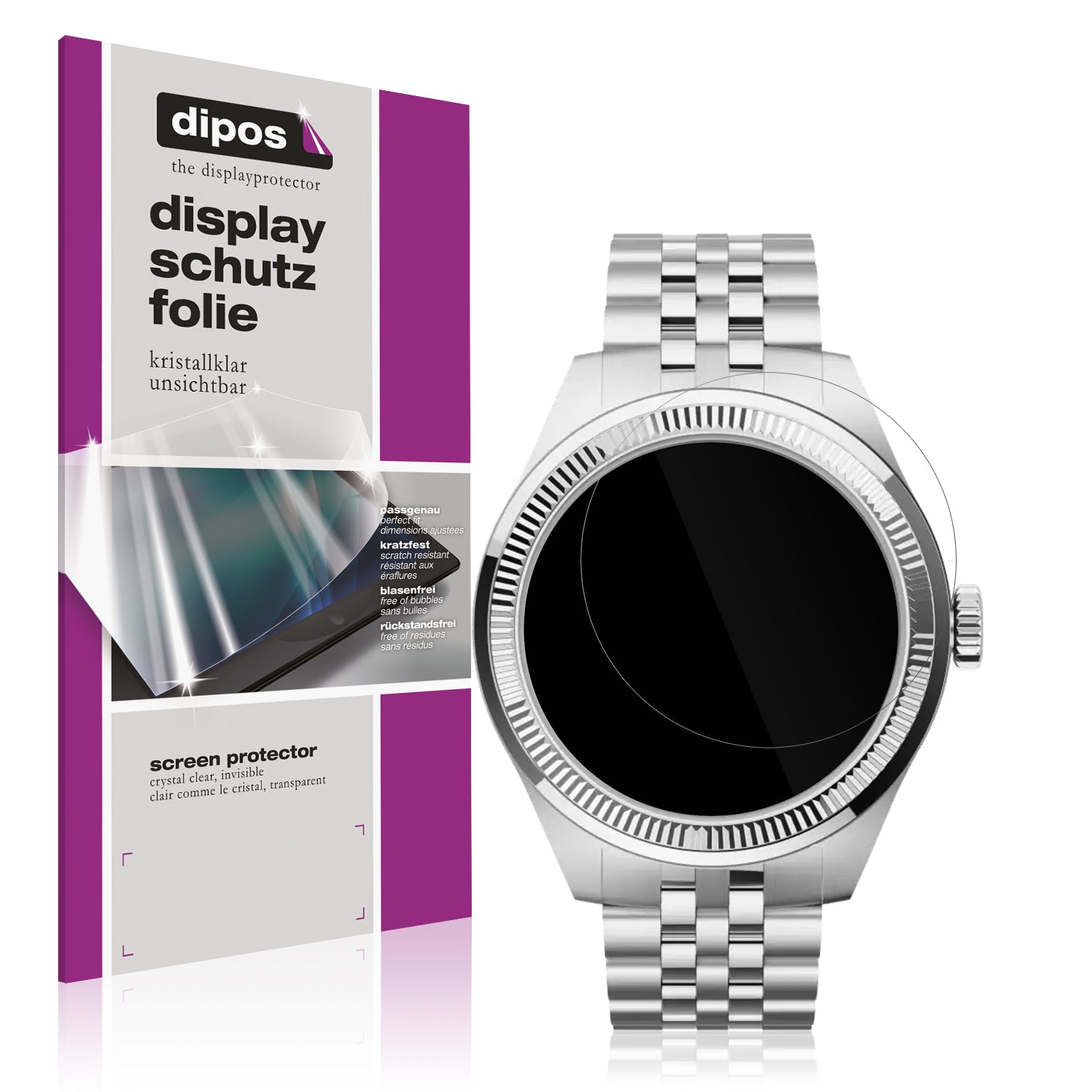 Klare Displayschutzfolie von dipos passend für Withings ScanWatch Nova Brilliant, präziser Zuschnitt und blasenfrei montiert