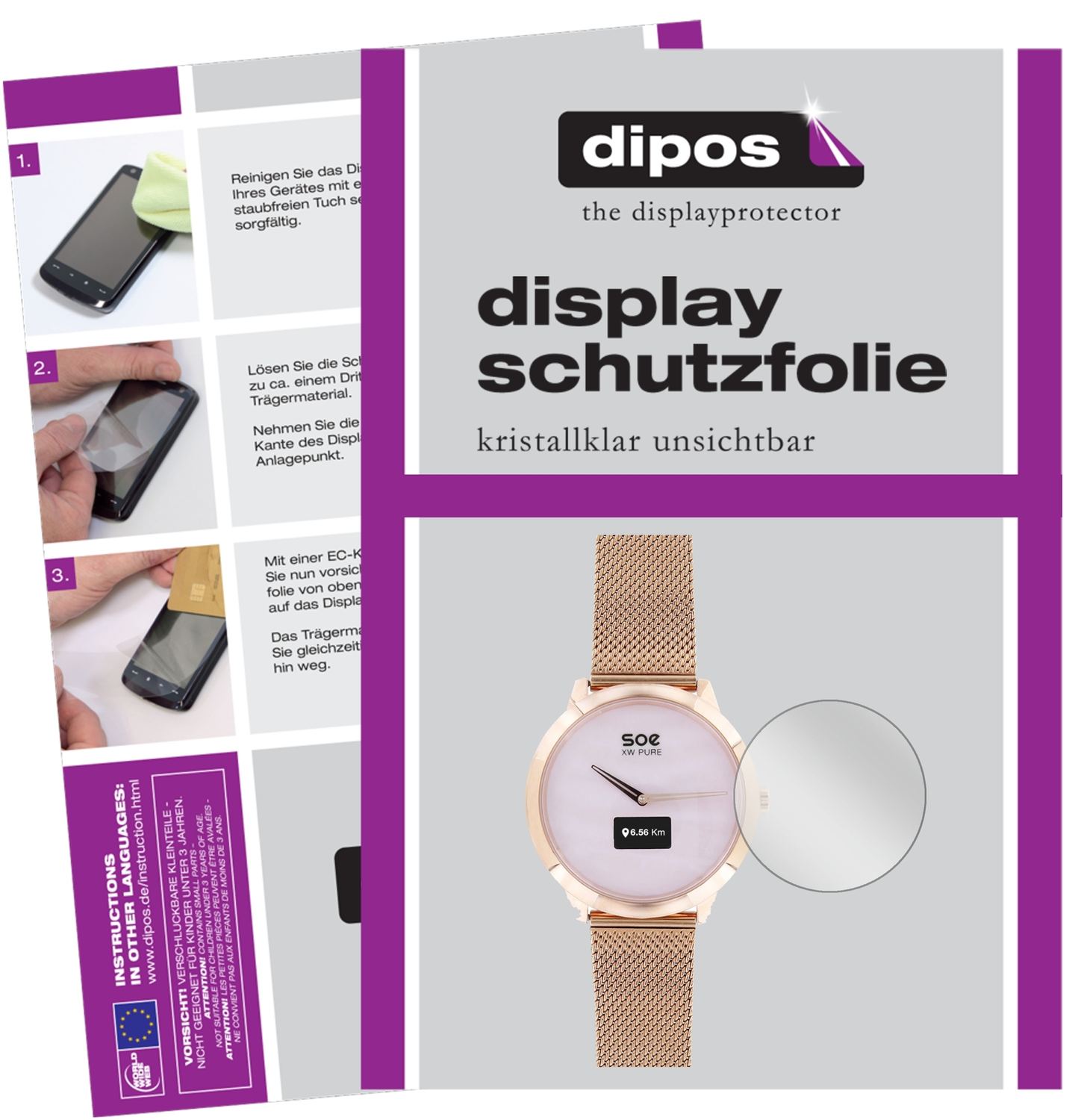 Klare Displayschutzfolie von dipos passend für X-WATCH SOE XW Pure, präziser Zuschnitt und blasenfrei montiert