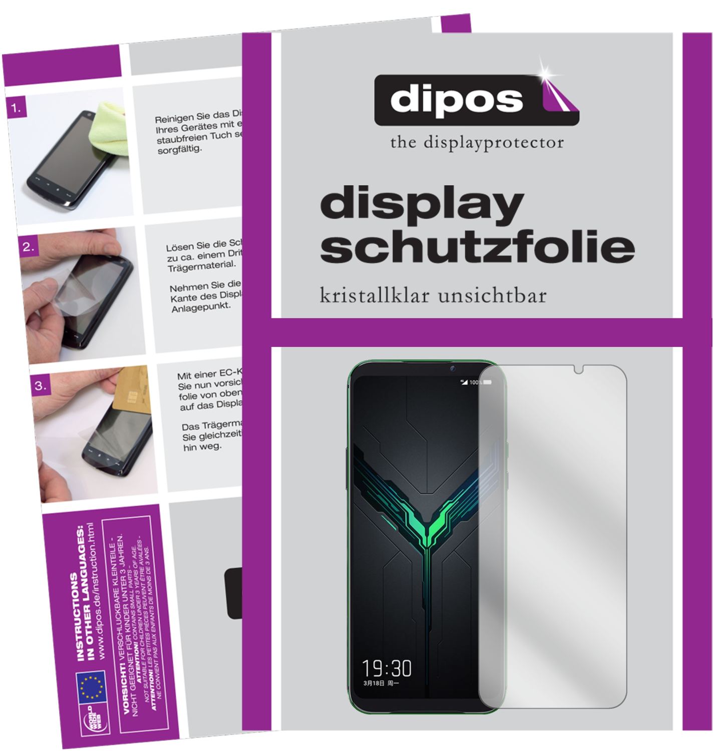 Klare Displayschutzfolie von dipos passend für Xiaomi Black Shark 2, präziser Zuschnitt und blasenfrei montiert