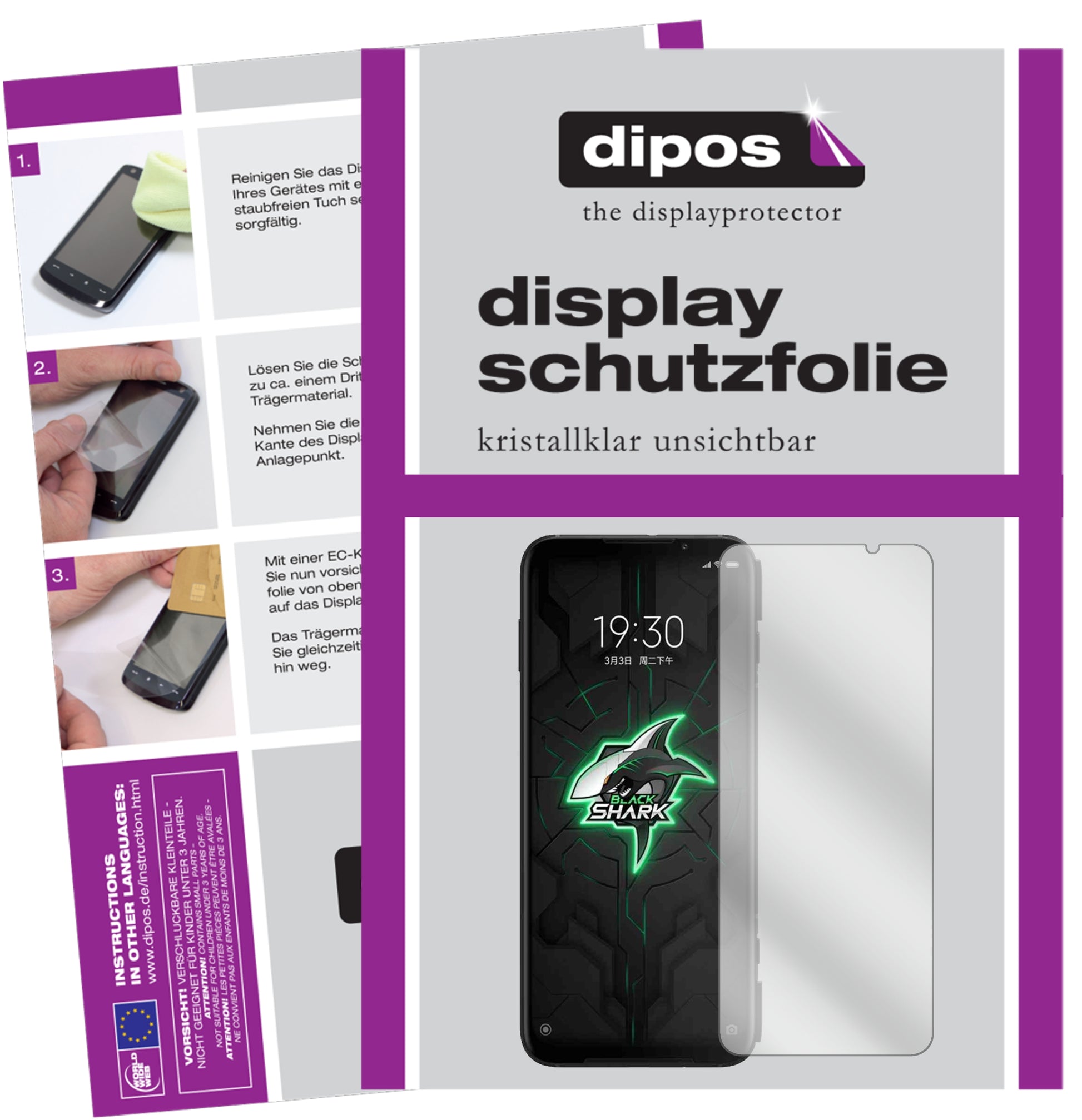 Klare Displayschutzfolie von dipos passend für Xiaomi Black Shark 3, präziser Zuschnitt und blasenfrei montiert