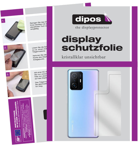 Klare Displayschutzfolie von dipos passend für Xiaomi Mi 11T Rückseite, präziser Zuschnitt und blasenfrei montiert
