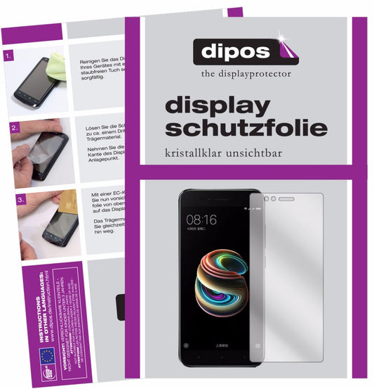 Klare Displayschutzfolie von dipos passend für Xiaomi Mi 5X, präziser Zuschnitt und blasenfrei montiert