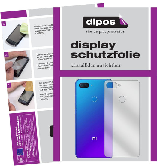 Klare Displayschutzfolie von dipos passend für Xiaomi Mi 8 Lite Rückseite, präziser Zuschnitt und blasenfrei montiert