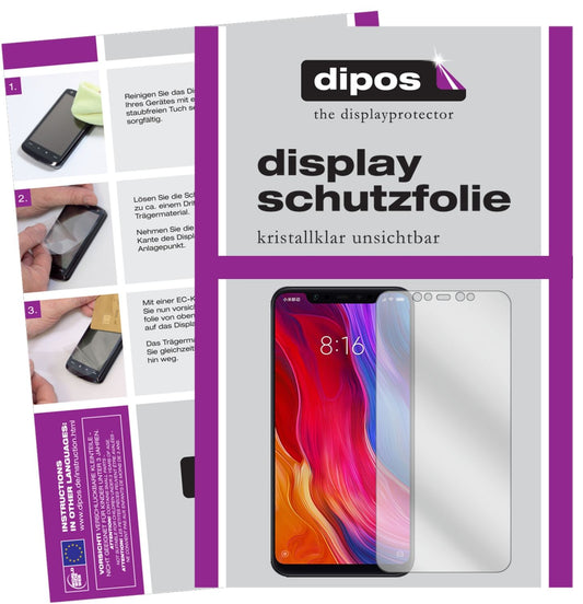 Klare Displayschutzfolie von dipos passend für Xiaomi Mi 8 SE, präziser Zuschnitt und blasenfrei montiert