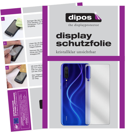 Klare Displayschutzfolie von dipos passend für Xiaomi Mi 9 Lite Rückseite, präziser Zuschnitt und blasenfrei montiert